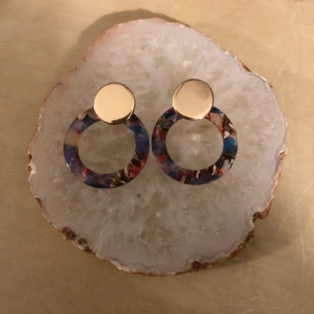 Colorful gold circle earrings
